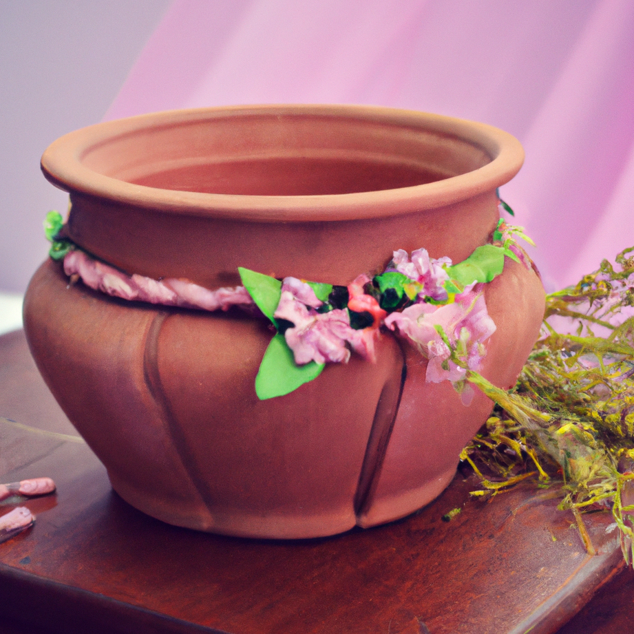 urna con detalle de flores